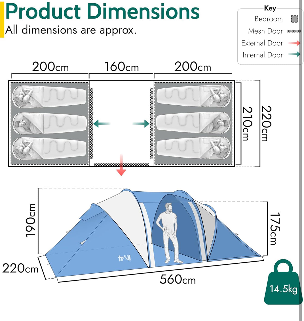 Trail Hartland XL 6 Man 2 Room Tent with Living Area
