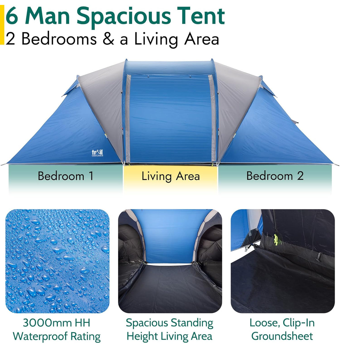 Trail Hartland XL 6 Man 2 Room Tent with Living Area