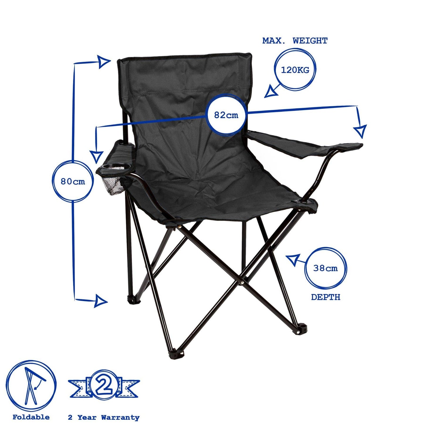Folding Canvas Camping Armchair - By Redwood: Black